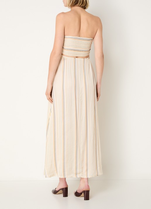 Sessùn Milisole midi jurk met streepprint en smockwerk - achterkant 3 beige