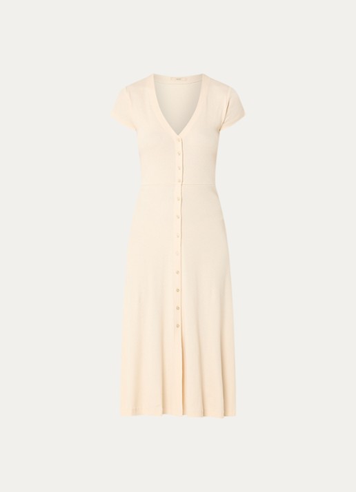 Sessùn Nea midi jurk met V-hals - voorkant beige