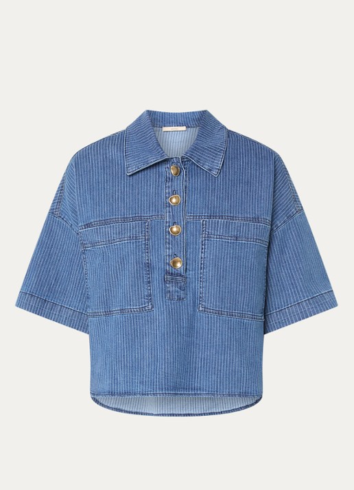 Sessùn Newport tuniek van denim met borstzakken - voorkant 2 blauw