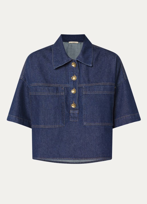 Sessùn Newport tuniek van denim met opgestikte zakken - voorkant 2 donkerblauw