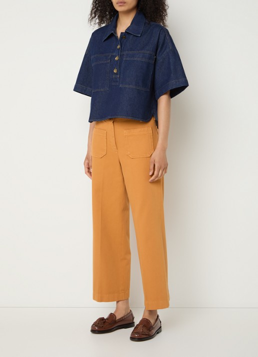 Sessùn Newport tuniek van denim met opgestikte zakken - voorkant 3 donkerblauw