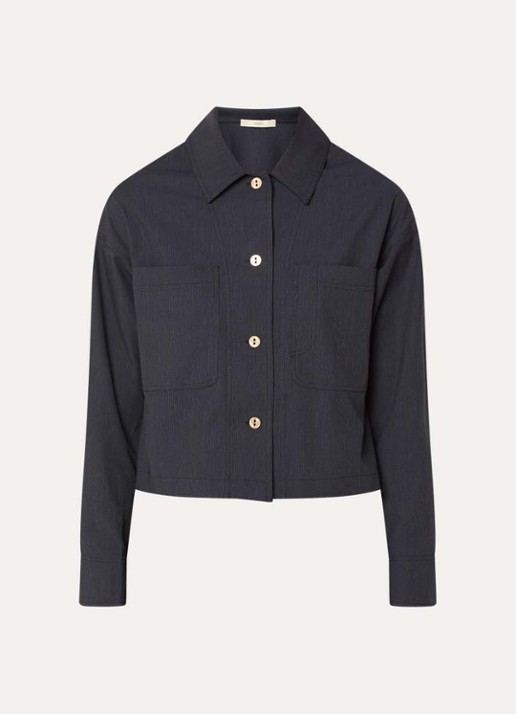 Sessùn Notteri cropped blouse met krijtstreep en borstzakken - voorkant 3 antraciet
