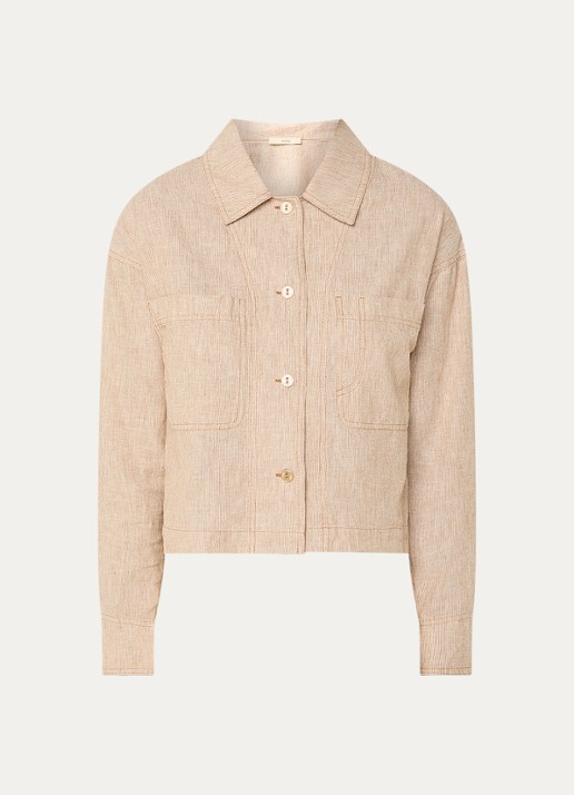 Sessùn Notteri cropped blouse met krijtstreep en borstzakken - voorkant cognac