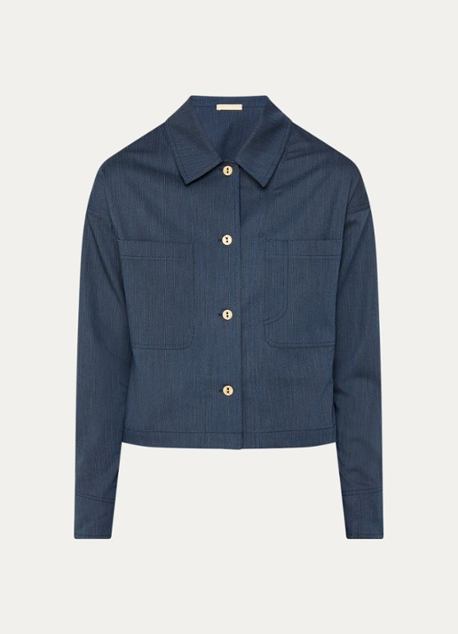 Sessùn Notteri overshirt met opgestikte zakken - voorkant donkerblauw