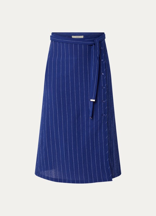Sessùn Ola mid waist rok met streepprint - voorkant 2 royalblauw