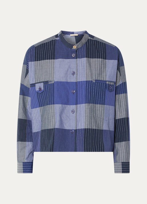 Sessùn Orregia blouse met borstzakken en streepprint - voorkant royalblauw