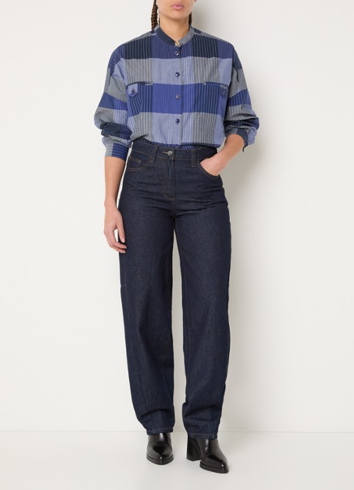 Sessùn Orregia blouse met borstzakken en streepprint - voorkant 2 royalblauw