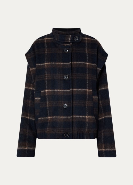 Sessùn Paolina jack in wolblend met ruitdessin - voorkant 3 donkerblauw