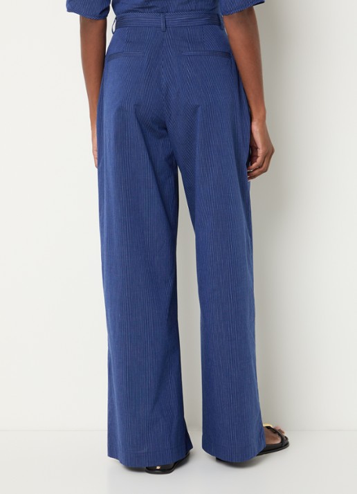 Sessùn Provencia high waist straight fit pantalon met streepprint - achterkant 4 donkerblauw