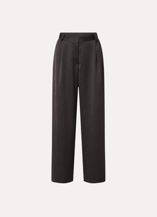 Sessùn Provenco high waist wide leg pantalon met glanzende finish  - voorkant 2 donkerbruin