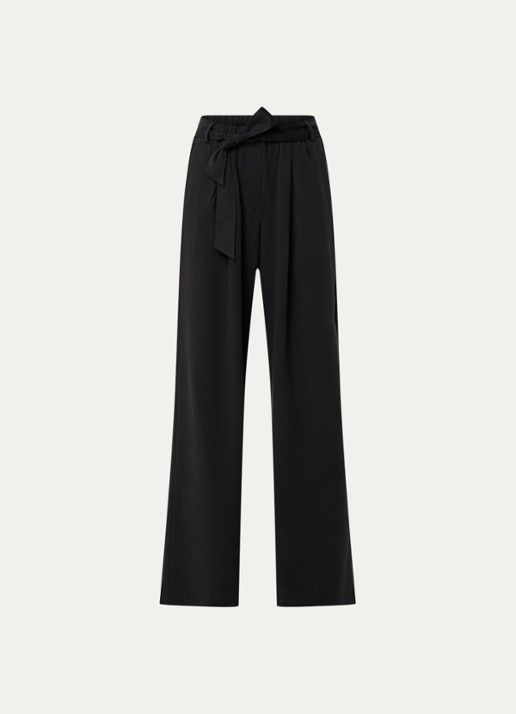 Sessùn Rim high waist wide fit pantalon  met strikceintuur - voorkant 3 zwart