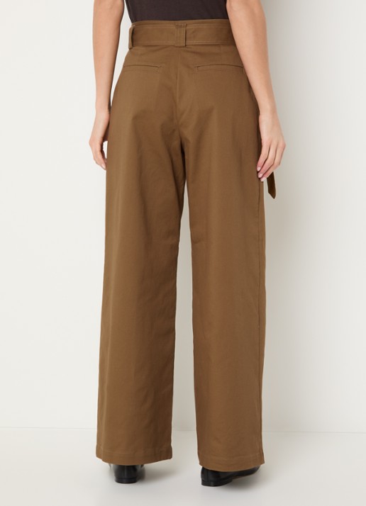 Sessùn Riva high waist wide fit pantalon met ceintuur - achterkant cognac