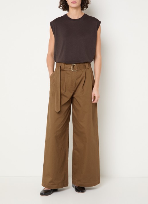 Sessùn Riva high waist wide fit pantalon met ceintuur - voorkant 4 cognac