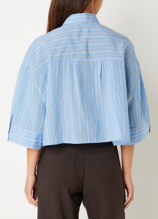 Sessùn Rythmia cropped blouse met streepprint - achterkant lichtblauw