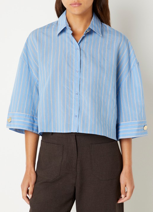 Sessùn Rythmia cropped blouse met streepprint - detail 2 lichtblauw