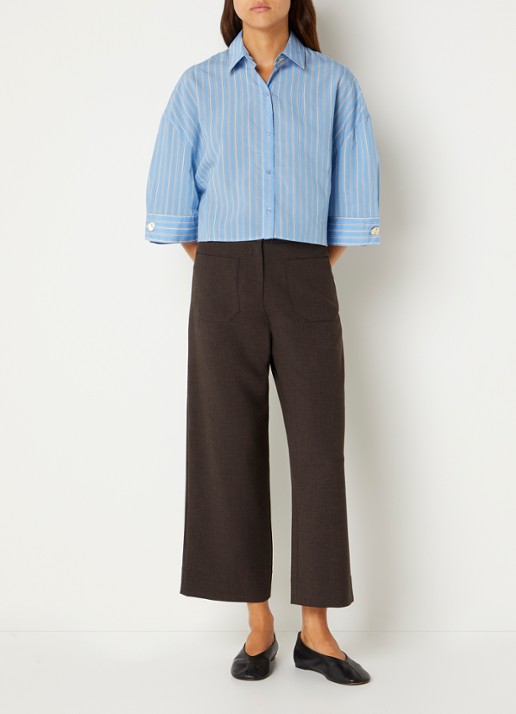 Sessùn Rythmia cropped blouse met streepprint - voorkant 4 lichtblauw