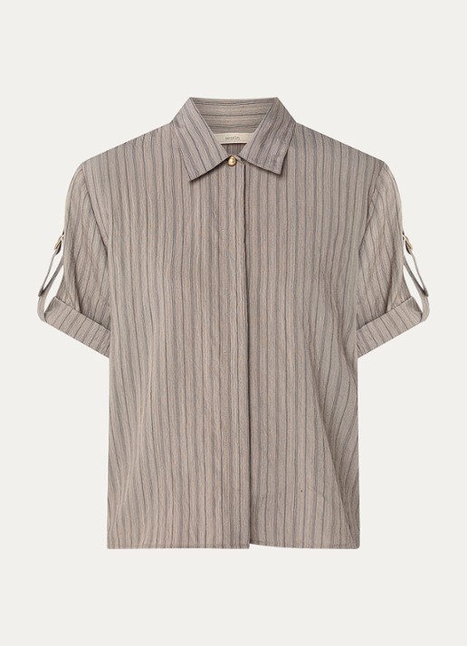 Sessùn Safara blouse met streepprint - voorkant 2 zand