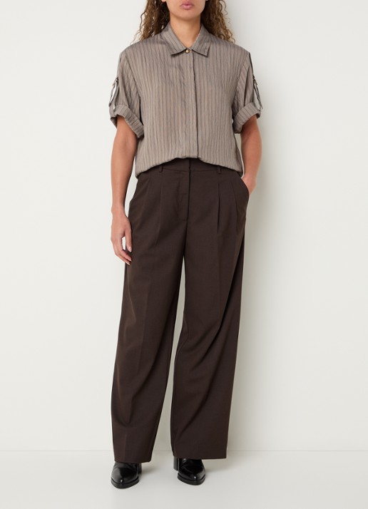 Sessùn Safara blouse met streepprint - voorkant 3 zand