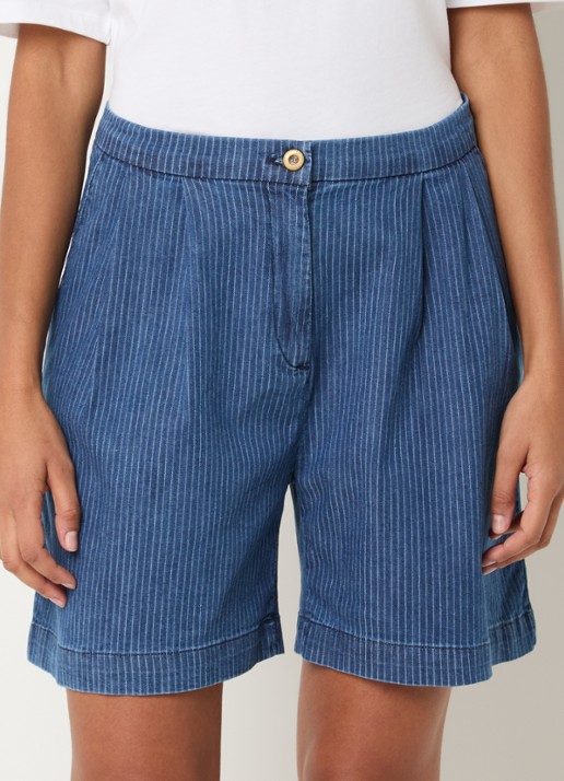 Sessùn Santa high waist wide fit korte broek van chambray met krijtstreep