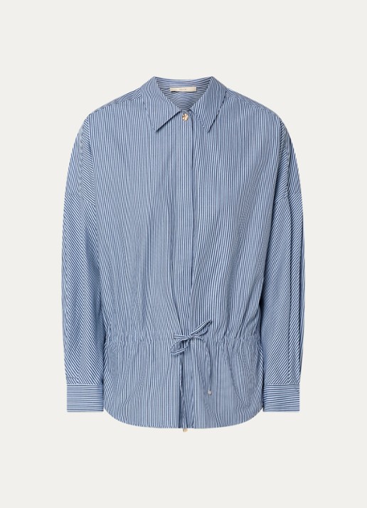 Sessùn Santalin blouse met streepprint en trekkoord - voorkant staalblauw
