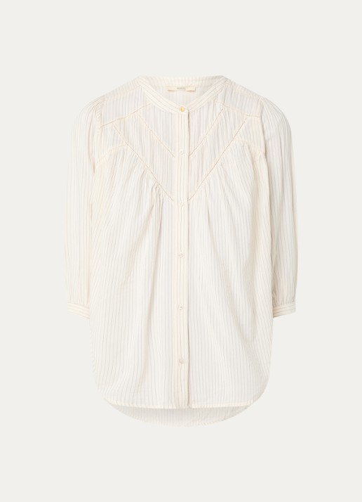 Sessùn Savi blouse met streepprint en pofmouw - voorkant 3 creme