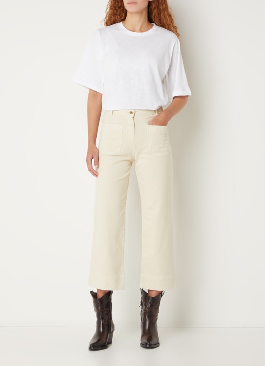 Sessùn Seakey high waist cropped regular fit jeans met opgestikte zakken - voorkant 4 creme