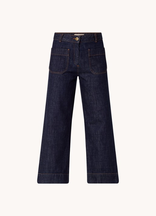 Sessùn Seakey high waist cropped regular fit jeans met opgestikte zakken - voorkant 3 indigo