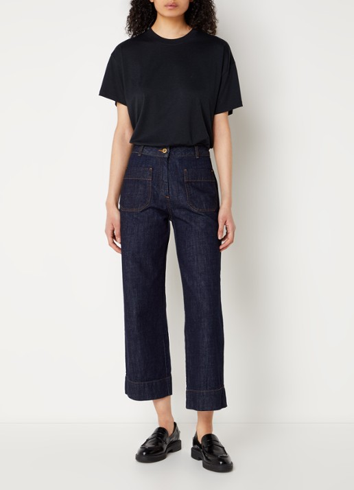 Sessùn Seakey high waist cropped regular fit jeans met opgestikte zakken - voorkant 4 indigo