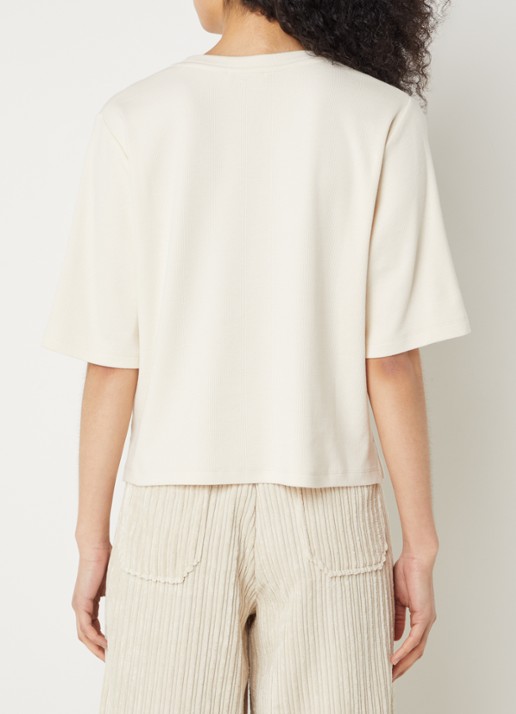 Sessùn Serge T-shirt met ribstructuur - achterkant beige