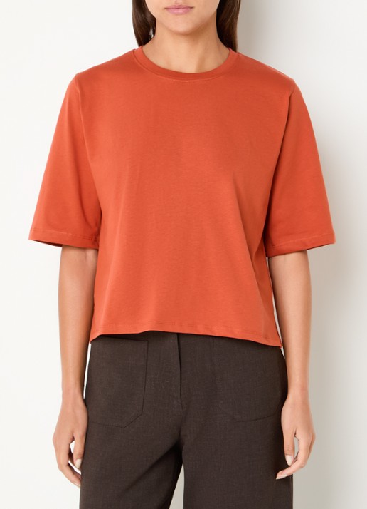 Sessùn Serge T-shirt met split - detail 3 orange