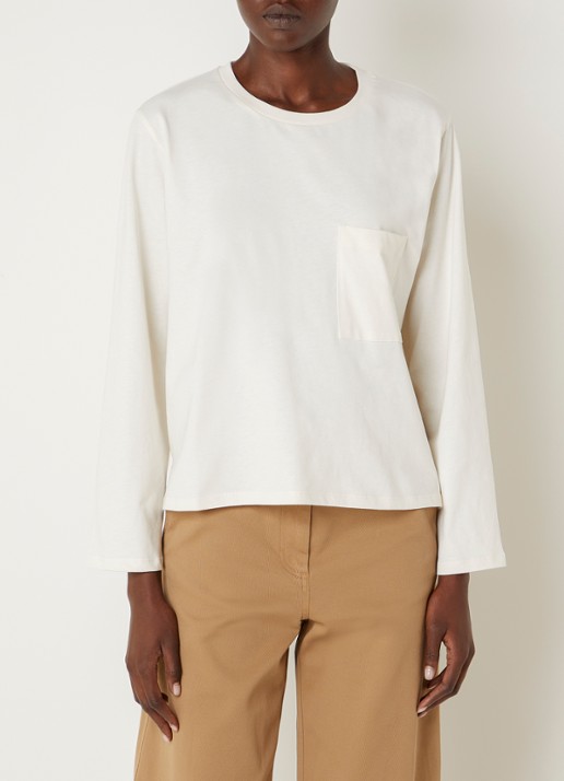 Sessùn Severiano long sleeve met borstzak - detail wit