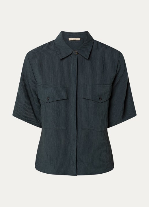 Sessùn Simonin blouse met structuur - voorkant 2 petrol
