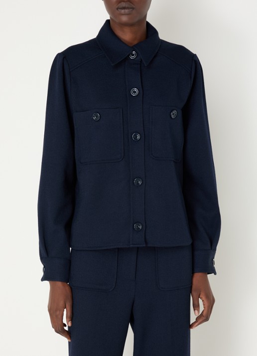 Sessùn Theodore blouse met opgestikte zakken - detail donkerblauw