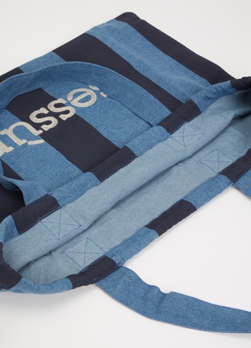 Sessùn Titoo shopper van denim met streepprint en logoborduring - detail 3 blauw
