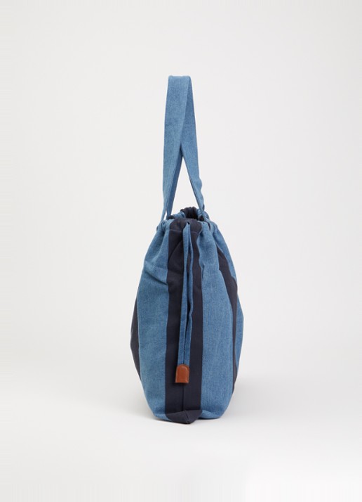 Sessùn Titoo shopper van denim met streepprint en logoborduring - detail 4 blauw