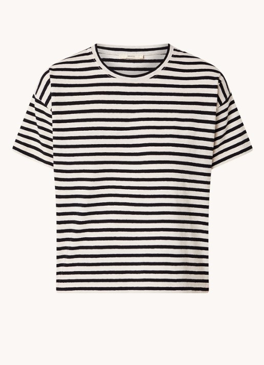 Sessùn Tooli T-shirt in linnenblend met streepprint - voorkant zwart