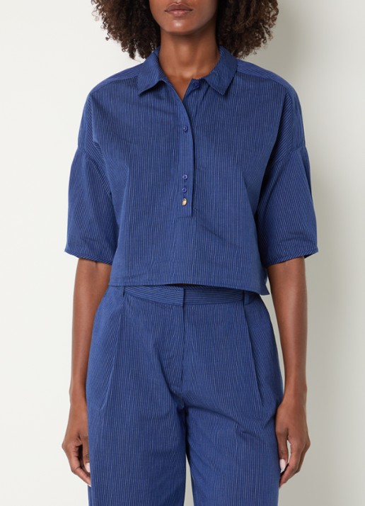 Sessùn U blouse met streepprint - detail 4 donkerblauw