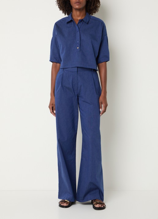 Sessùn U blouse met streepprint - voorkant 3 donkerblauw