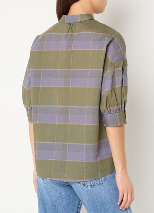 Sessùn Valea blouse met ruitdessin  - achterkant groen