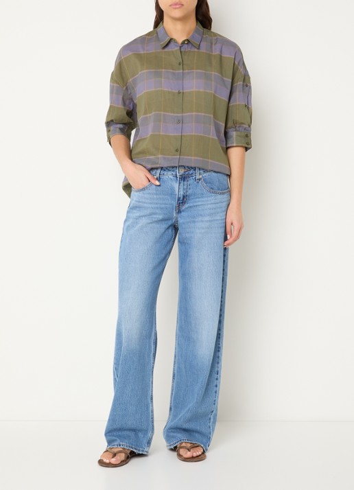 Sessùn Valea blouse met ruitdessin  - voorkant 3 groen