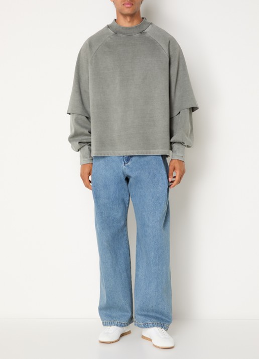 Seventh Raglan sweater met ronde hals - voorkant 3 olijfgroen