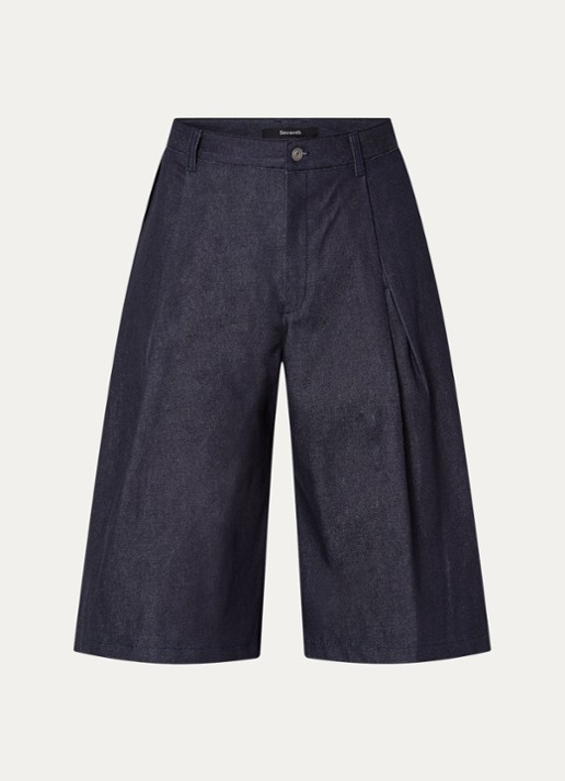Seventh Wide fit korte broek van denim met plooidetail - voorkant indigo