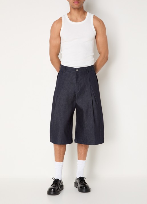 Seventh Wide fit korte broek van denim met plooidetail - voorkant 2 indigo