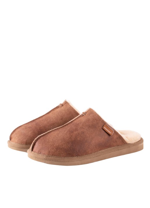 Shepherd Hugo pantoffel van schapenleer - detail 2 cognac