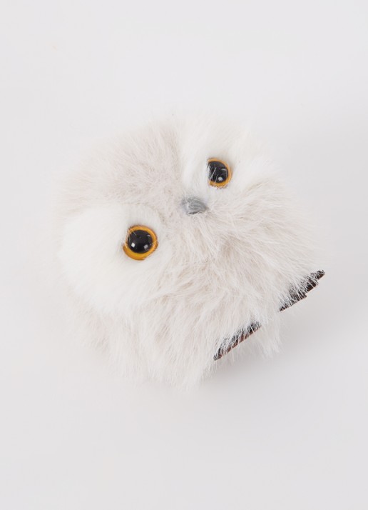 Shishi Furry uil kerstbal 9 cm - detail 3 lichtgrijs