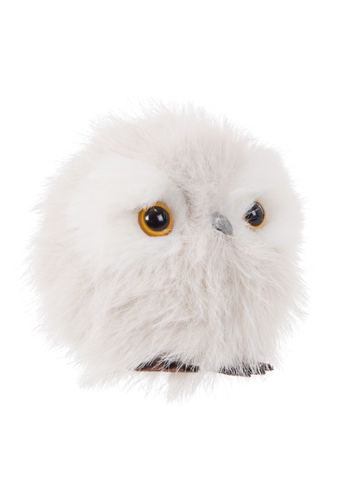 Shishi Furry uil kerstbal 9 cm - voorkant lichtgrijs
