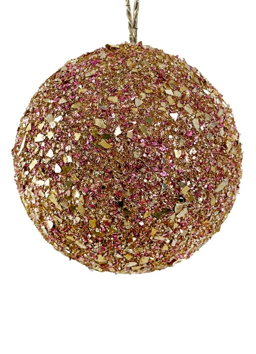 Shishi Glitter Flakes kerstbal 10 cm - voorkant goud