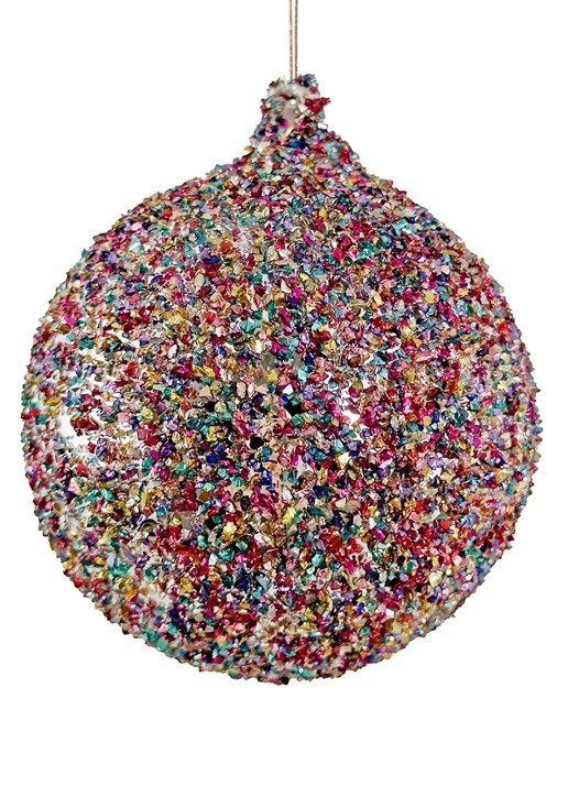 Shishi Glitter kerstbal 8 cm - voorkant multicolor