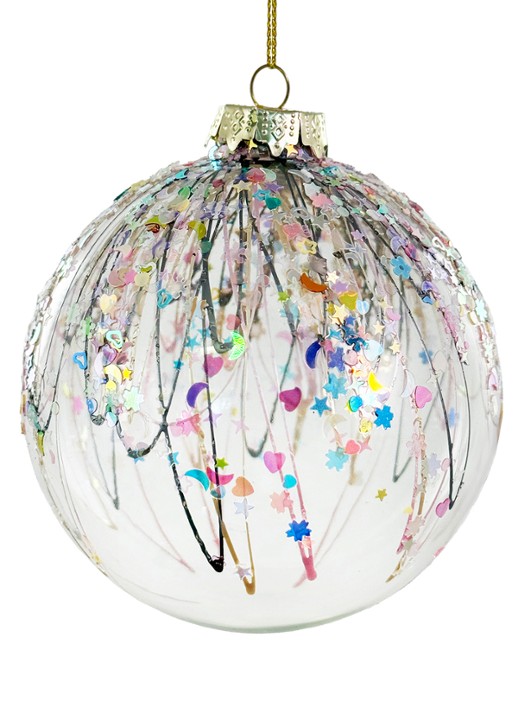 Shishi Glitter Lijn kerstbal 10 cm