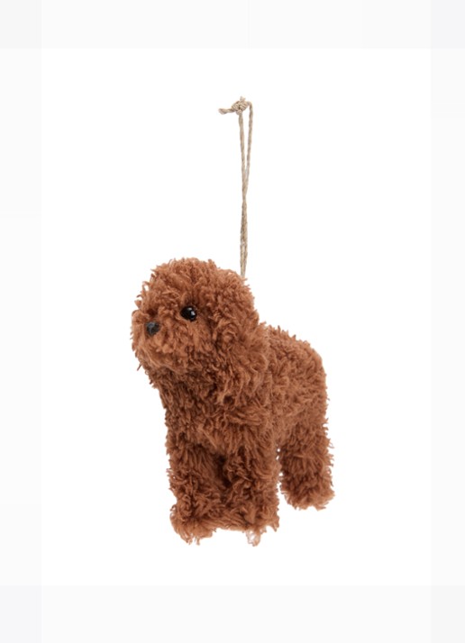 Shishi Hond kersthanger 12 cm - voorkant bruin